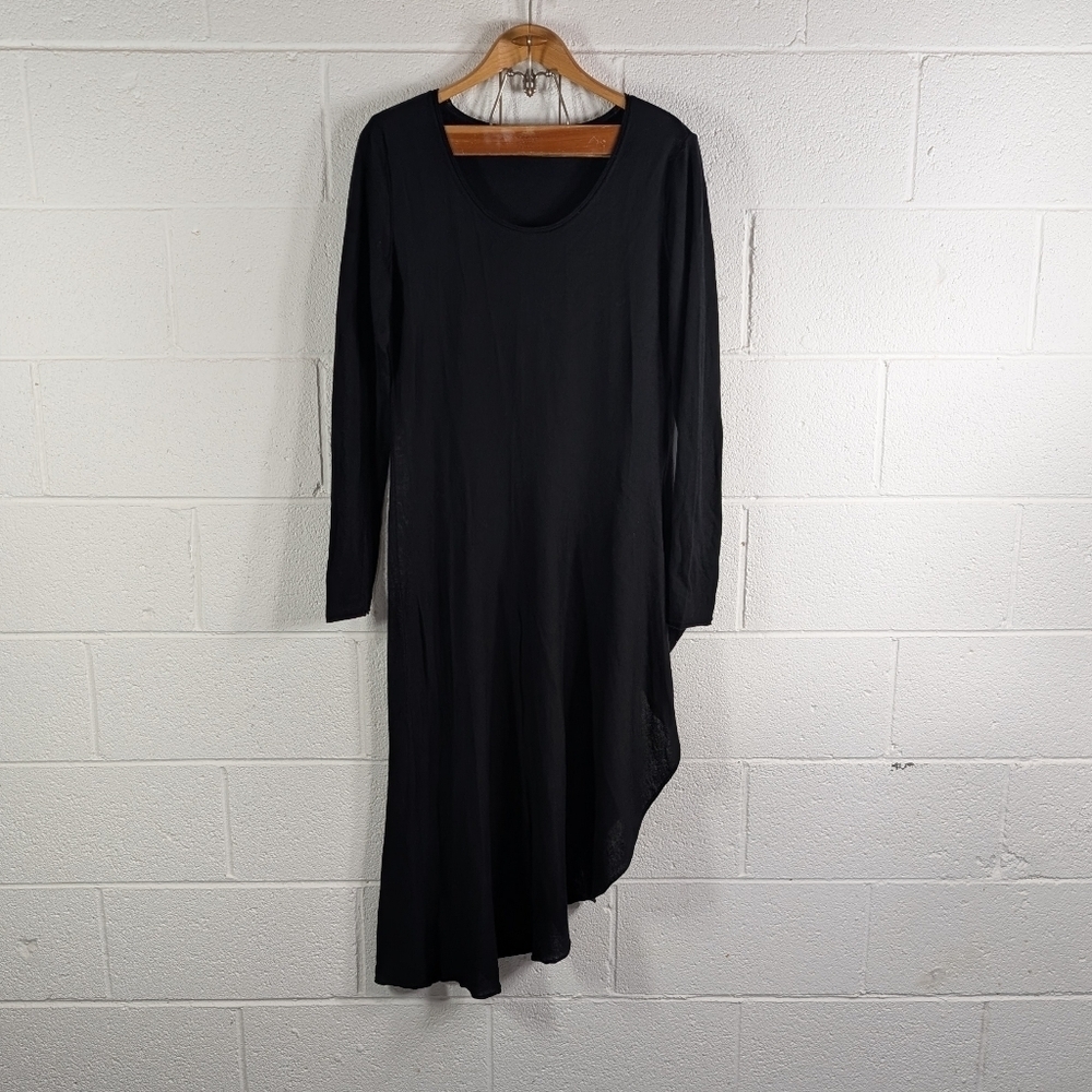 Peruvian Connection Dress Womens L Black Asymmetrical Pima Cotton Stretch Midi